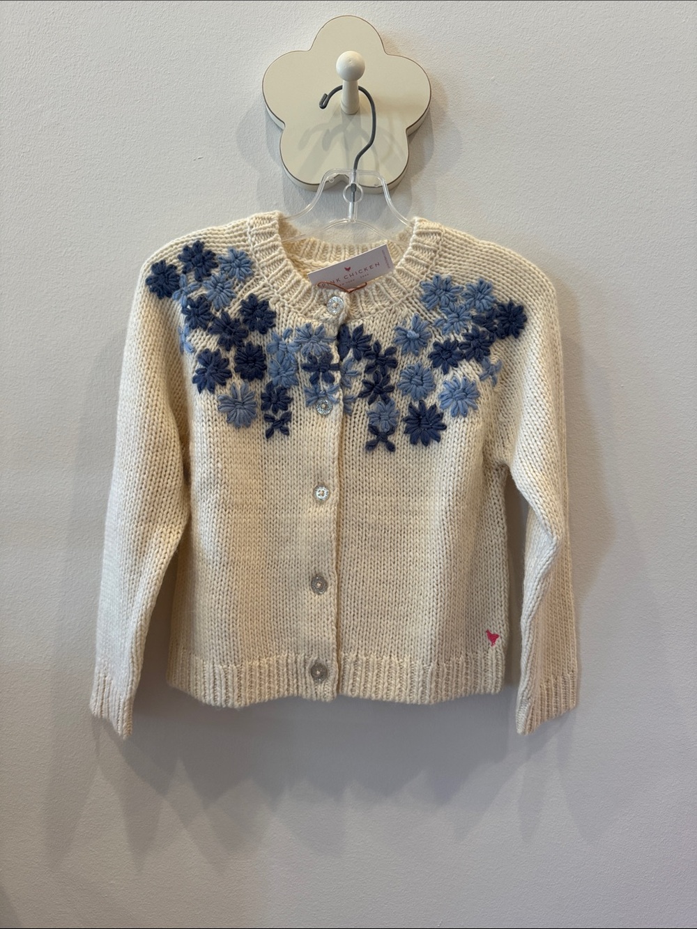 NWT Pink Chicken Girls Blossom Sweater, Blue Embroidery Sweater size 5y (5)